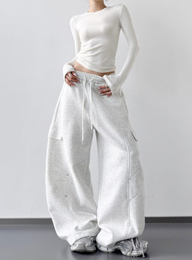 韩舞团灰色卫裤女2026秋装新款休闲裤hiphop嘻哈爵士舞裤垂感运动