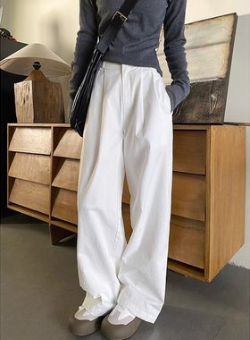 韩舞团白色阔腿裤女秋季2023新款垂感直筒休闲裤高腰显瘦百搭拖地