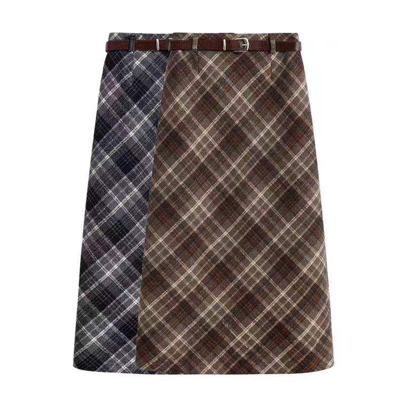 复古毛呢格子中长版半身裙秋冬高腰显瘦a字裙百搭包臀裙显瘦短裙,女装/女士精品,半身裙,淘宝优惠券,粉丝福利购,淘宝优惠卷