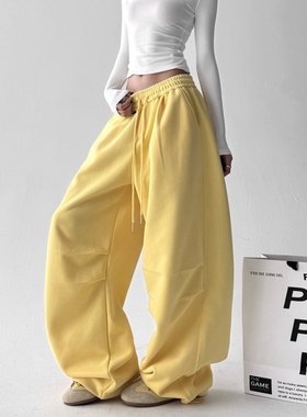 韩舞团超火秋装黄色运动裤女2026春秋季新款高级感原创设计休闲卫