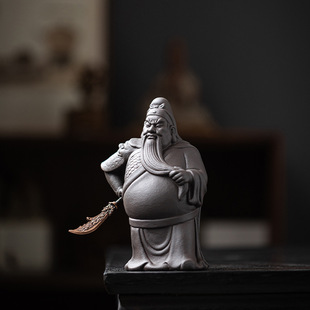 紫砂关公摆件创意陶瓷历史人物关羽家居客厅玄关博古架装饰工艺品