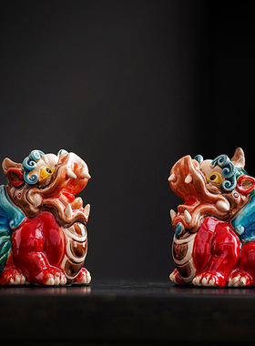 创意手工陶瓷国潮招财貔貅家居摆件交趾陶天禄瑞兽办公桌装饰礼品