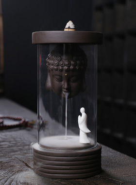 跨境如来问禅防风罩倒流香薰炉 创意紫砂年年有余倒流炉家居摆件