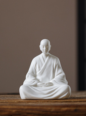 【德化白瓷】小和尚摆件 陶瓷工艺品 禅意家居玄关柜台桌面装饰品
