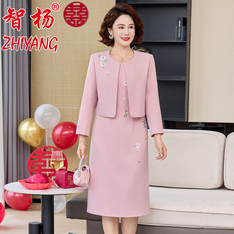智杨刺绣两件套妈妈装婚宴礼服