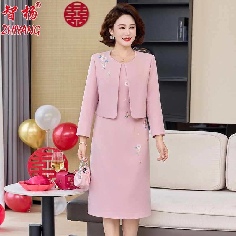 智杨刺绣两件套妈妈装婚宴礼服
