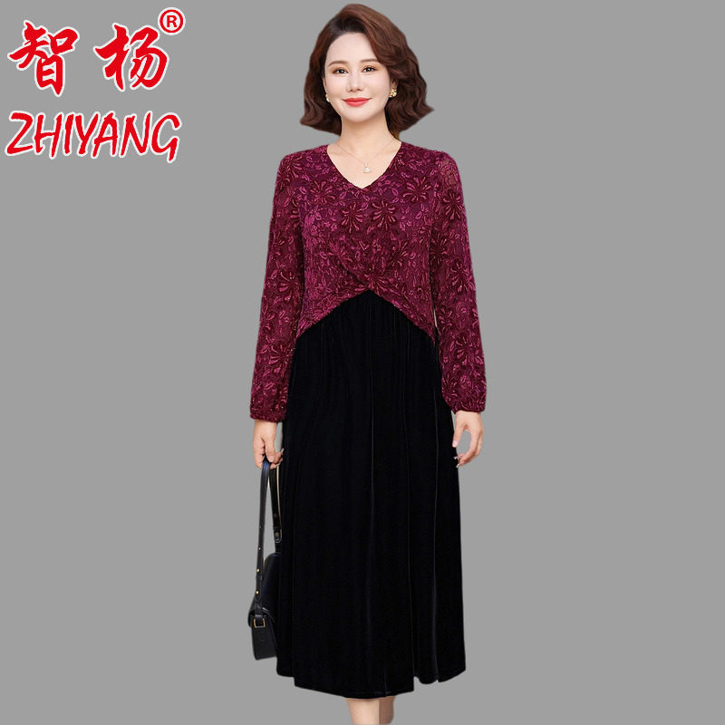 胖妈妈连衣裙春秋中老年女裙子