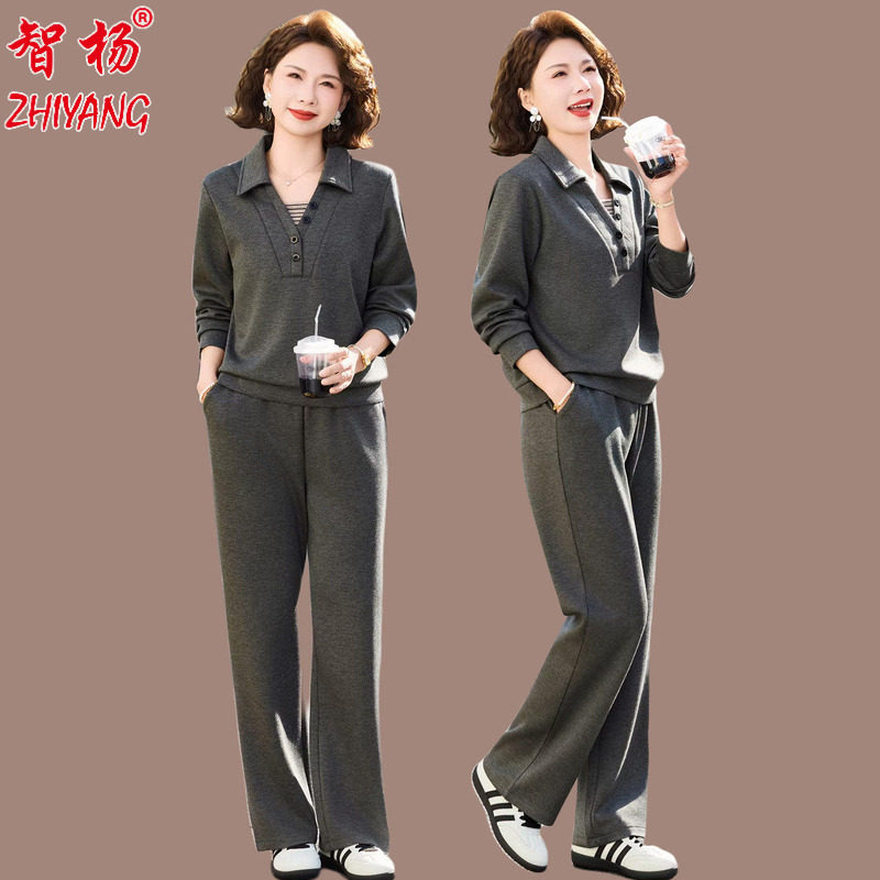 中年妈妈春装两件套中老年女装洋气时尚初秋新款减龄休闲运动套装