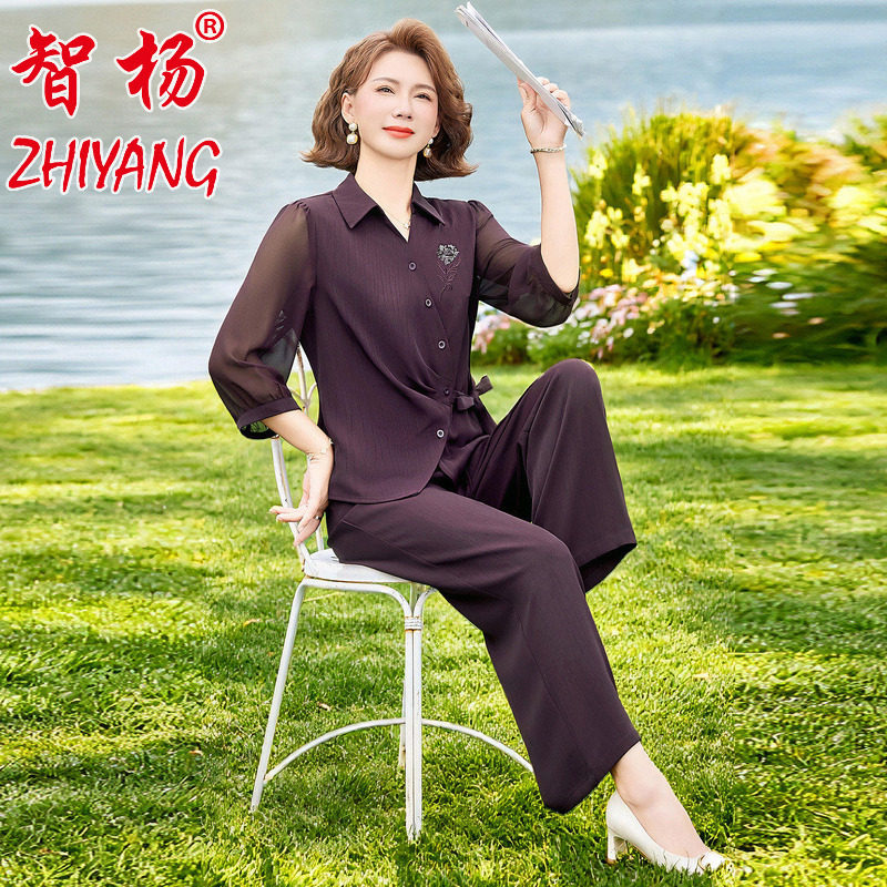 智杨妈妈装夏季洋气减龄两件套