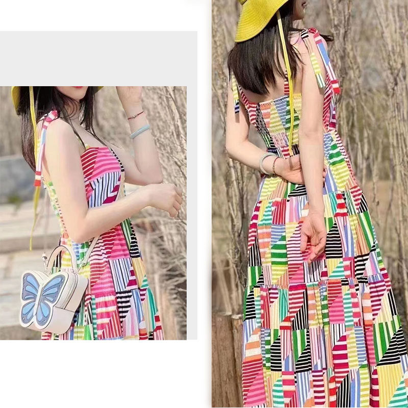 katespade吊带连衣裙拼布条纹KS