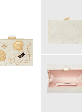Kate spade 2023新款金色贝壳珍珠水钻手拿晚宴包白色婚礼手包KS