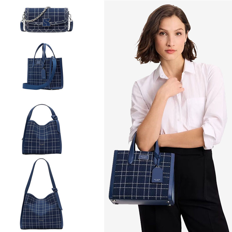 katespade托特包丹宁牛仔格纹KS