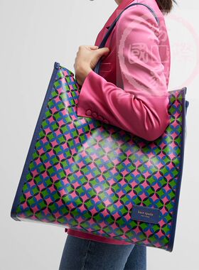 kate spade 2023新款波普圆点帆布托特包TOTE蓝色印花patio tile