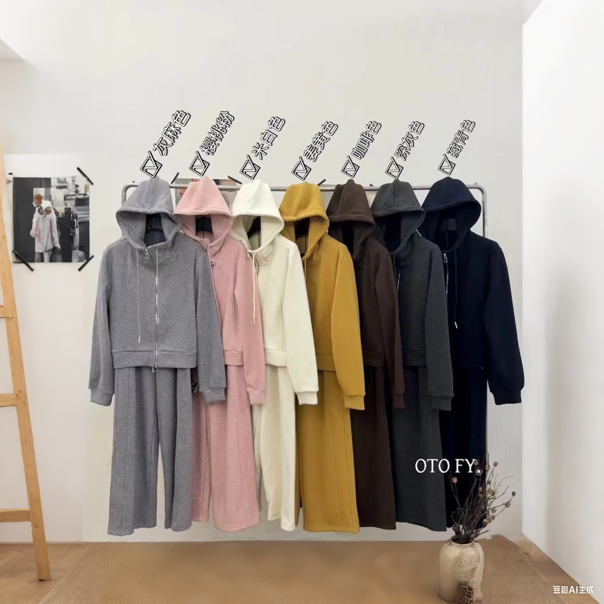 两件套加绒套装女长袖连帽拉链卫衣外套阔腿裤纯色减龄休闲运动冬