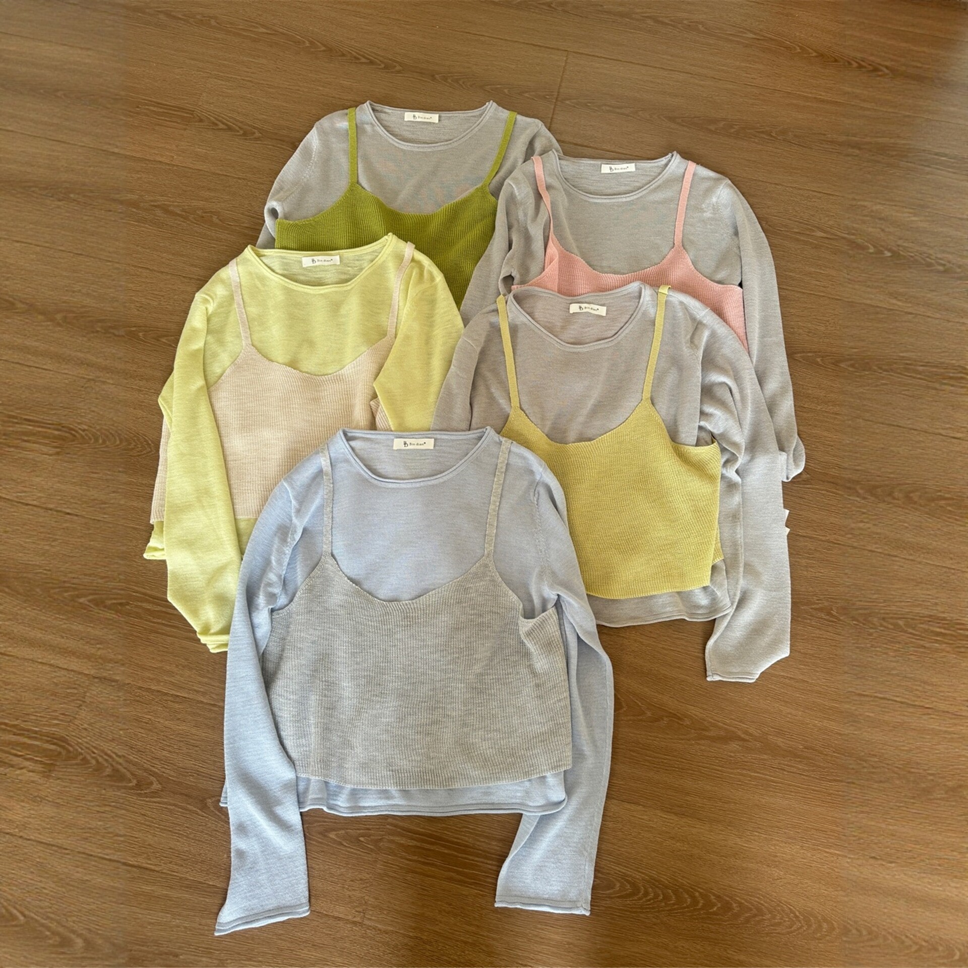 缤典BD正品韩系小清新叠穿吊带背心假两件针织衫女春季小个子穿搭