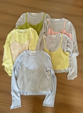 缤典BD正品韩系小清新叠穿吊带背心假两件针织衫女春季小个子穿搭