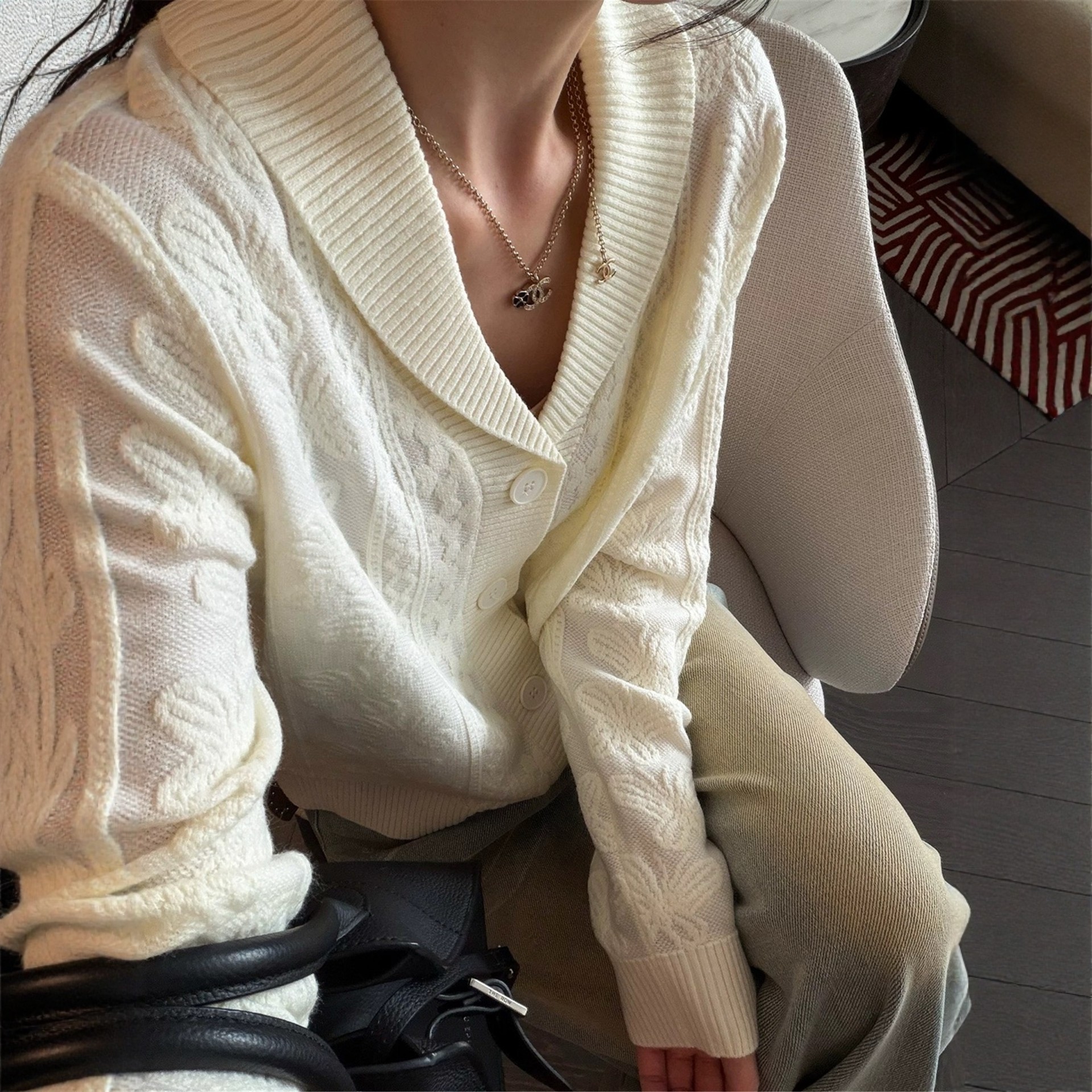 2026新款V领针织开衫女宽松显瘦长袖毛衣高级感上衣钩花外套春女c,女装/女士精品,毛针织衫,淘宝优惠券,粉丝福利购,淘宝优惠卷