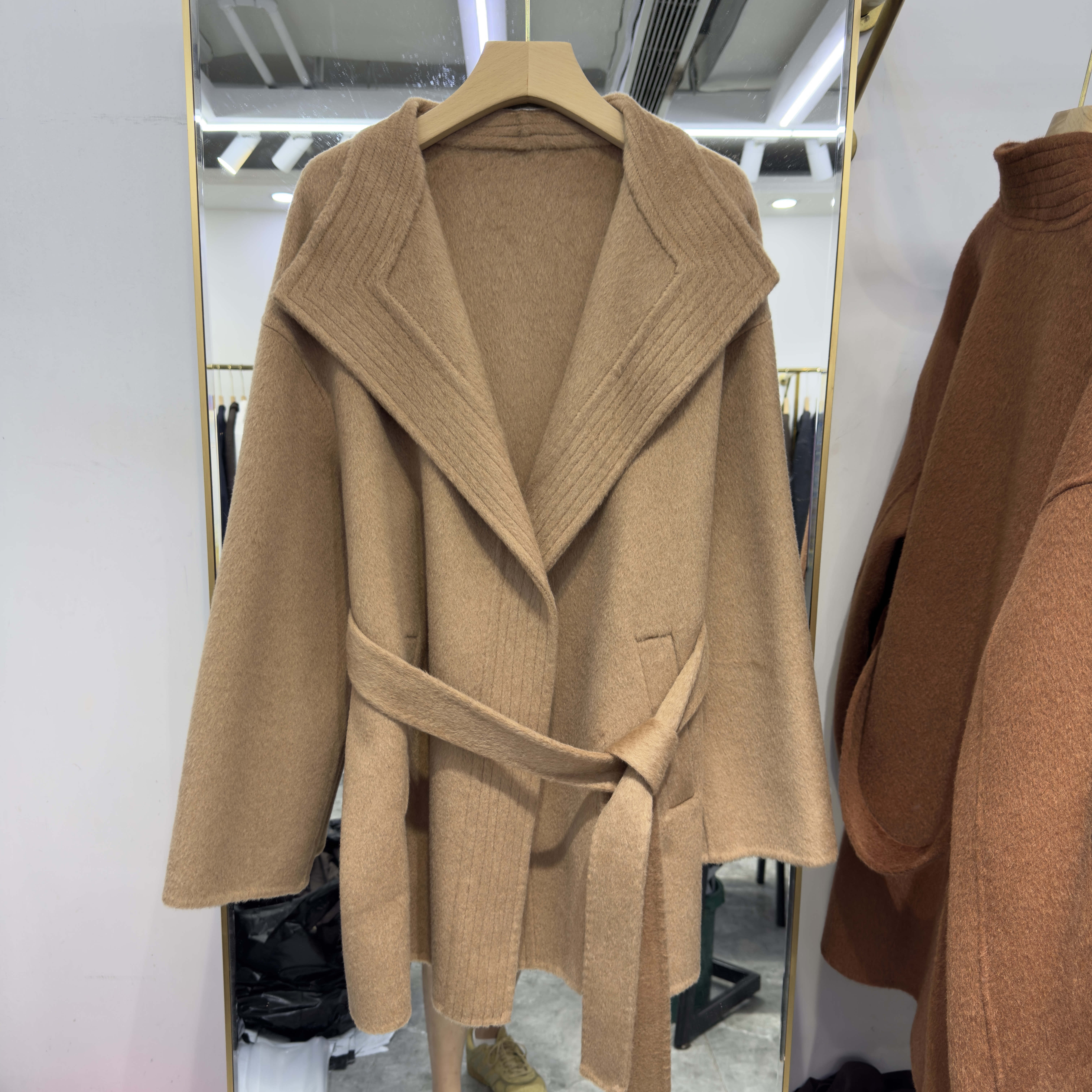 欧货双面羊绒大衣品质外套女中长款骆驼绒系带气质纯色秋冬新款女