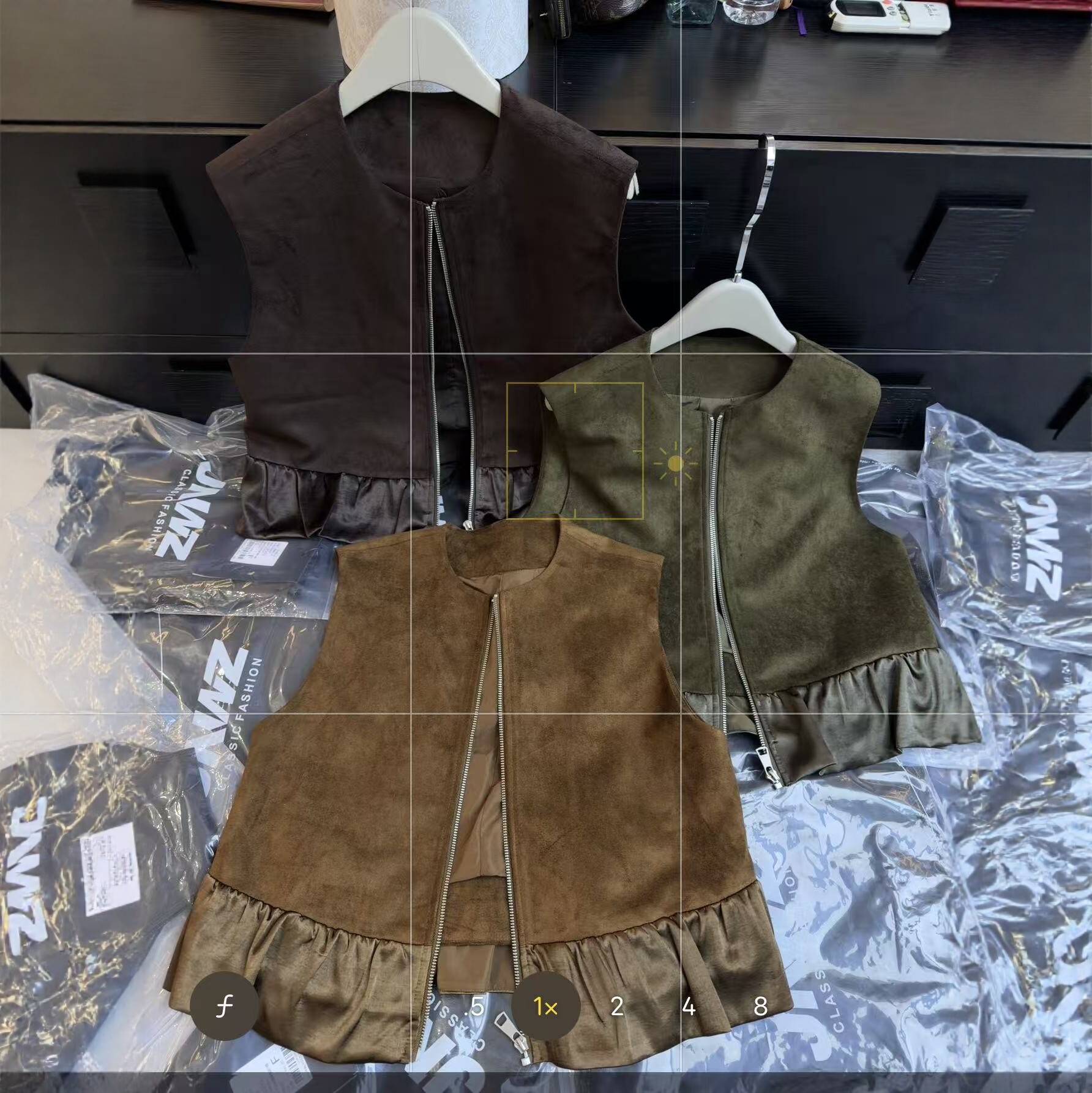 JNWZ无袖马甲坎肩外套女拼荷叶边气质减龄女人味温柔拉链开衫圆领