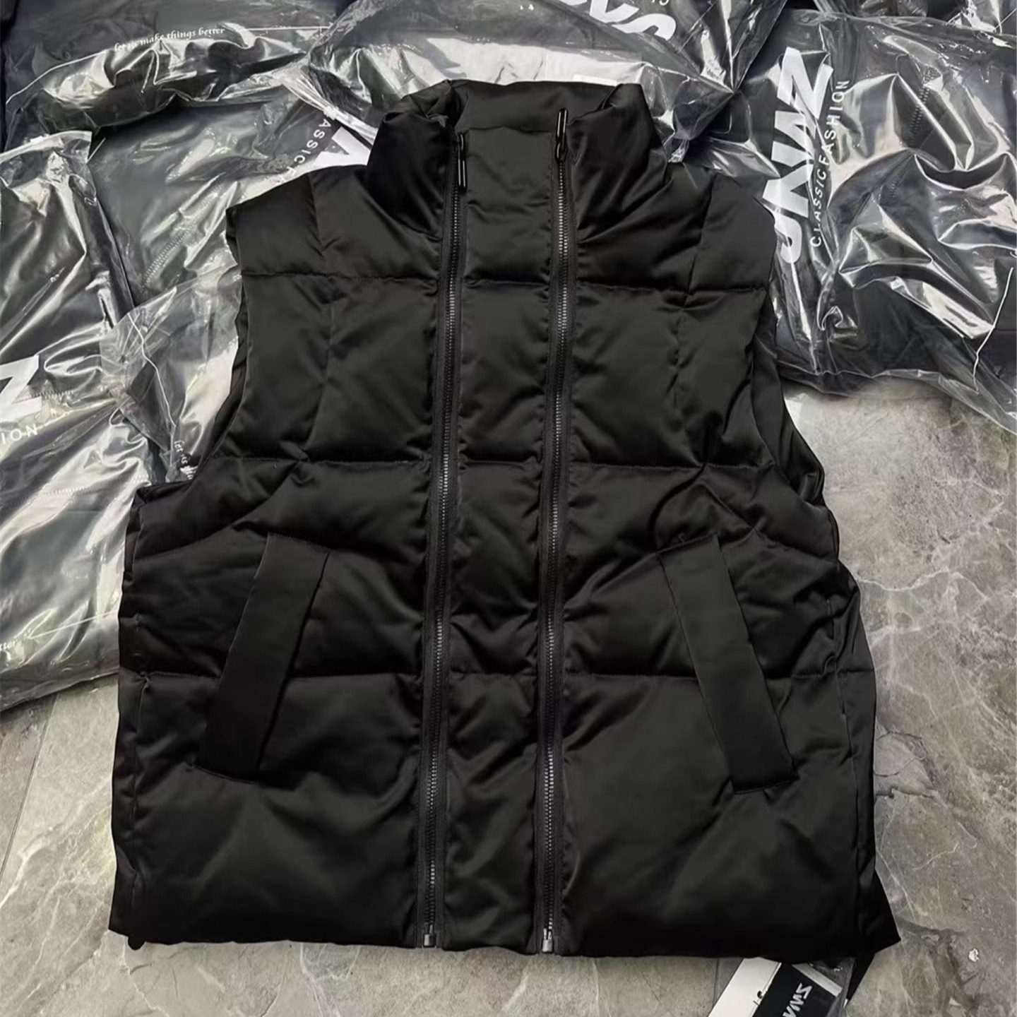 酒酿丸子JNWZ正品立领无袖羽绒马甲背心坎肩黑色白鸭绒保暖双拉链