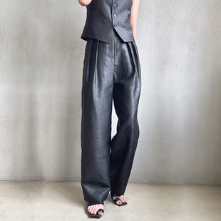 女春夏热销 直筒拖地裤 缓圆原创小众NICE香云纱高腰阔腿重磅西装 裤