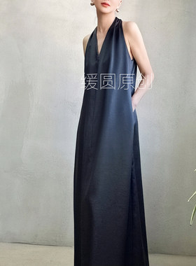 日常轻礼服香云纱挂脖长裙锁骨杀