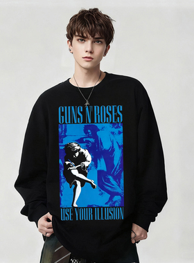枪花乐队Guns n' roses枪炮玫瑰复古印花纯棉长袖T恤上衣男女春秋