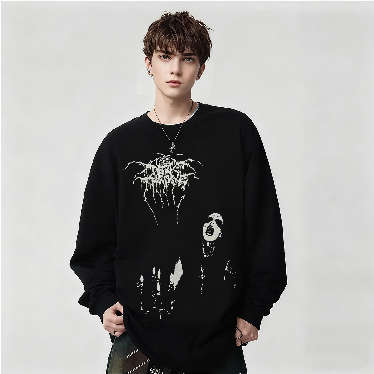 Darkthrone乐队周边摇滚暗黑风长袖T恤男女宽松黑色印花上衣春秋