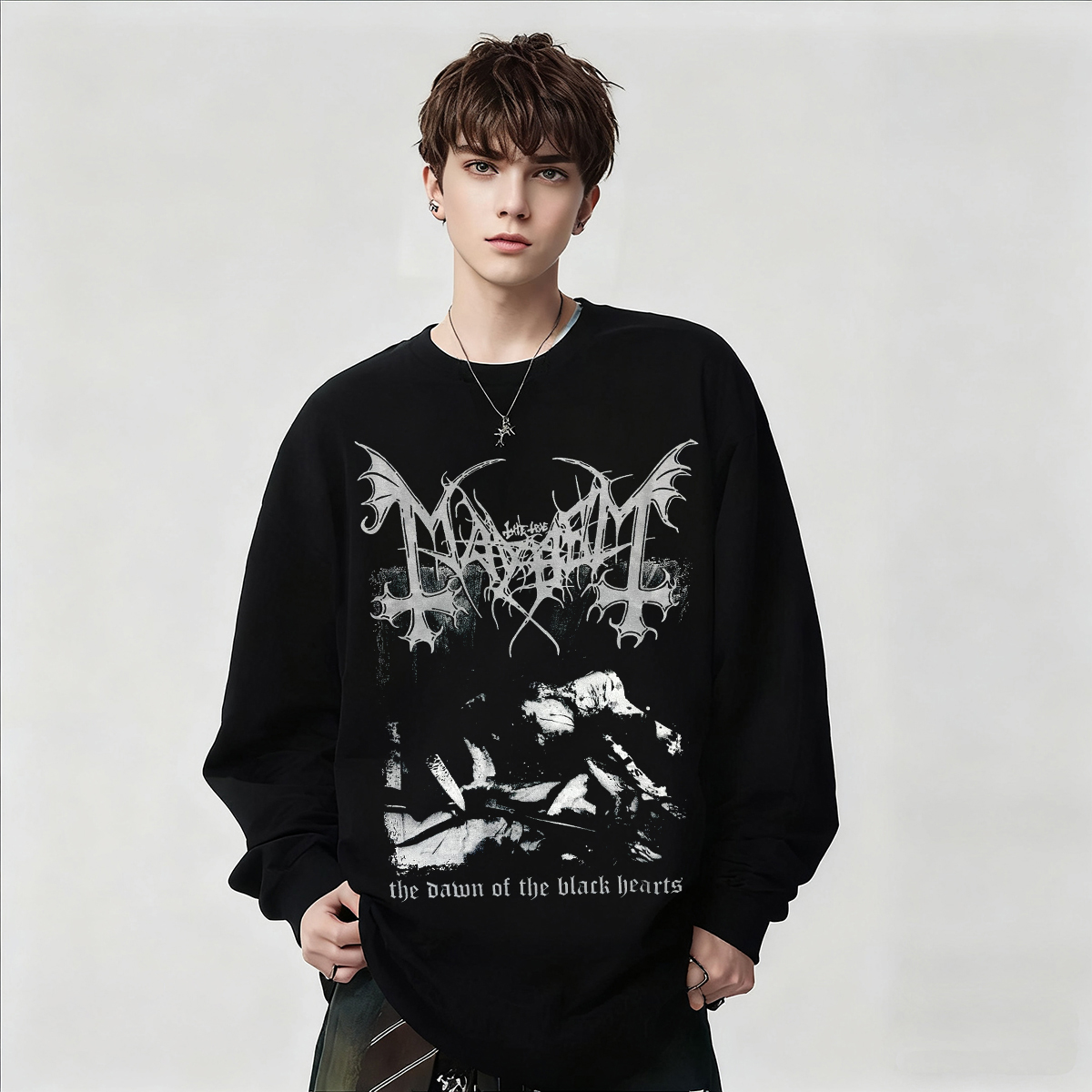 挪威黑金属Mayhem乐队摇滚印花长袖T恤男女黑色暗黑纯棉上衣春秋
