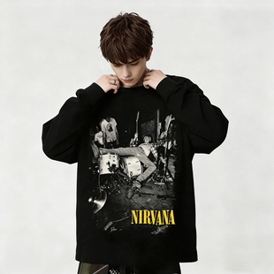 乐队摇滚欧美街头印花纯棉长袖T恤男女款上衣内搭春秋