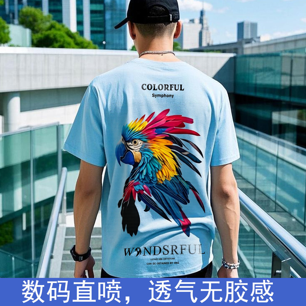 鹦鹉印花纯棉短袖t恤男女新款夏