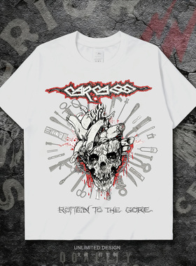 英国死亡金属Carcass乐队朋克风骷髅印花短袖T恤男女宽松纯棉上衣