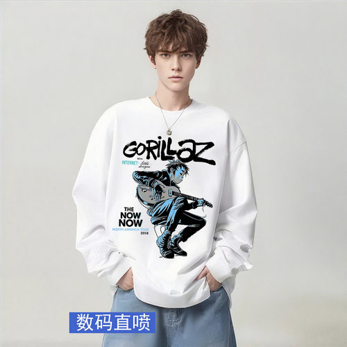 欧美Gorillaz乐队街头摇滚男孩印花纯棉长袖T恤男女上衣春秋打底