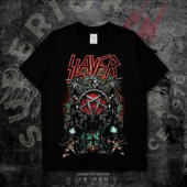 宽松夏季 Slayer乐队欧美激流金属街舞骷髅印花纯棉短袖 T恤男女款