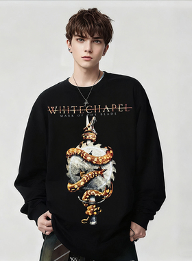 WHITECHAPEL乐队蛇印花美式高街长袖T恤男女摇滚vibe黑色纯棉上衣