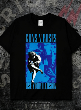 枪花乐队Guns n' roses枪炮玫瑰摇滚复古印花纯棉短袖T恤男女款夏