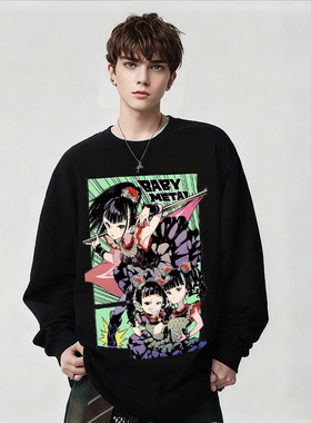 日系baby金属乐队二次元动漫周边印花长袖T恤男女摇滚黑色上衣