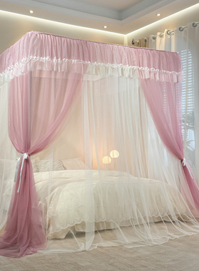 双层宫廷蚊帐1.5m三开门落地烤漆加粗支架1.8床家用欧式公主风1.2