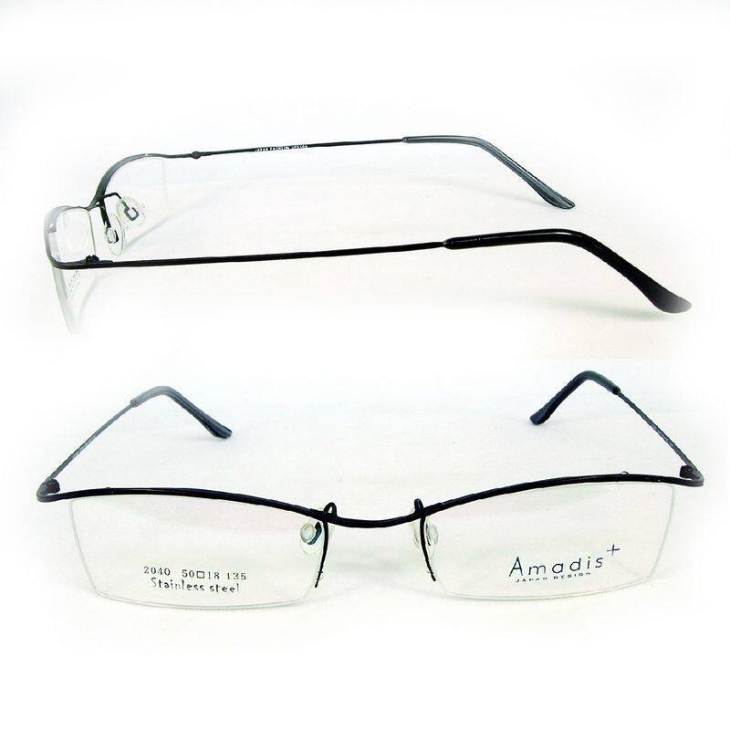 amadis镍合金眉线框近视架眼镜框眼镜(亚黑)仅重4.7克男