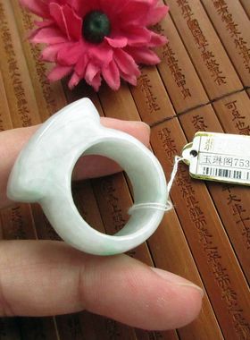 保真缅甸玉21.2mm天然A货翡翠玉马安扳指戒指翡翠实物拍图75319