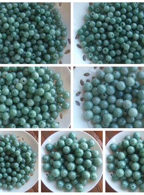 diy4-13mm豆绿色小圆珠翡翠玉