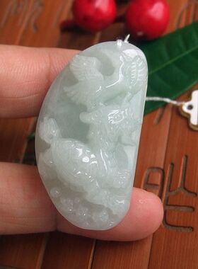 70298玉琳阁 实拍缅甸玉天然A货翡翠玉 厚装款龙头龟与仙鹤大吊坠