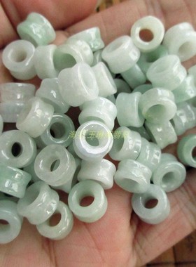 保真顶珠加厚小玉环21471缅甸玉天然A货翡翠玉DIY手链大孔珠H27
