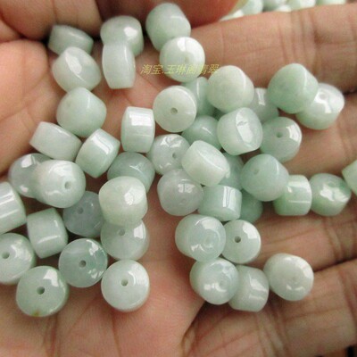 保真新款桶珠顶珠21765缅甸玉天然A货翡翠玉手链珠实物拍图H36