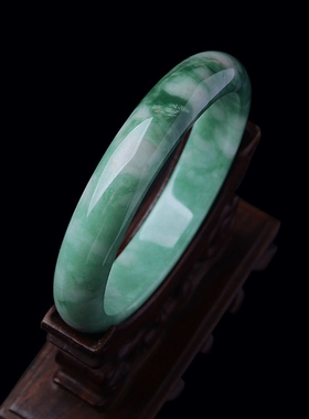 73725翡翠A货手镯58.6MM 缅甸天然A货翡翠玉保真老坑飘花送证书