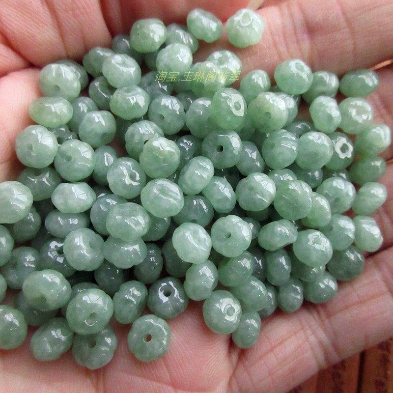 保真豆绿色7mm纯天然缅甸玉小南瓜珠21573#玉珠天然A货翡翠玉H31