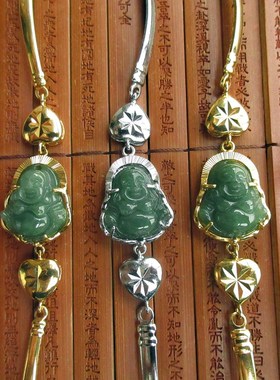 保真平安佛公手链天然A货翡翠实物拍图双色铜镀金镀银色76111-T8