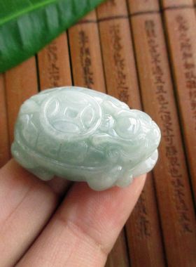 天然A货翡翠玉背钱款立体龙头龟龙龟大吊坠实拍图缅甸玉20852-1