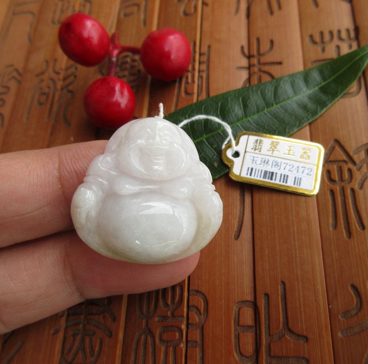 72472保真 纯天然A货翡翠玉28.7mm缅甸玉平安笑佛小吊坠实物拍图
