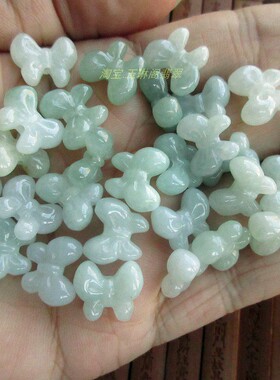保真 通孔款蝴蝶结造型小吊坠21753缅甸玉天然A货翡翠玉实物拍H34